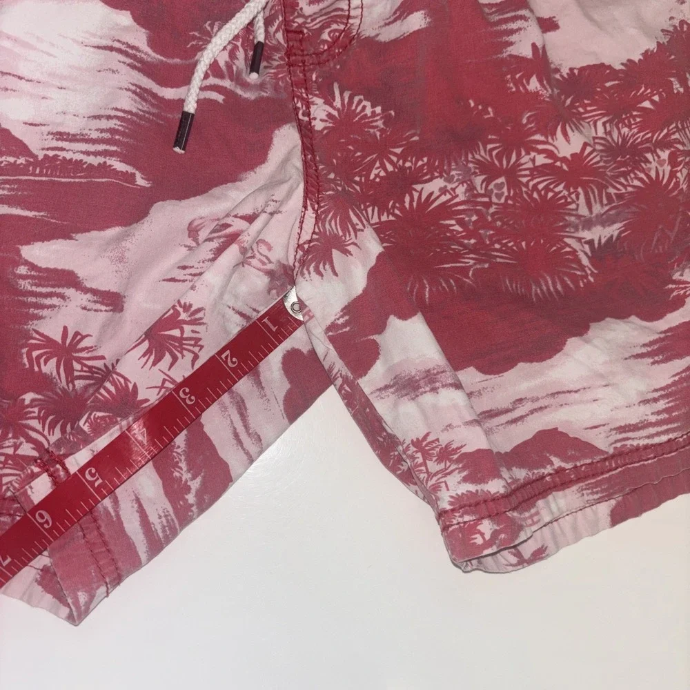 Cotton On Beach Short Mens XS Red White Tropical PalmTree Toile Print Drawstring